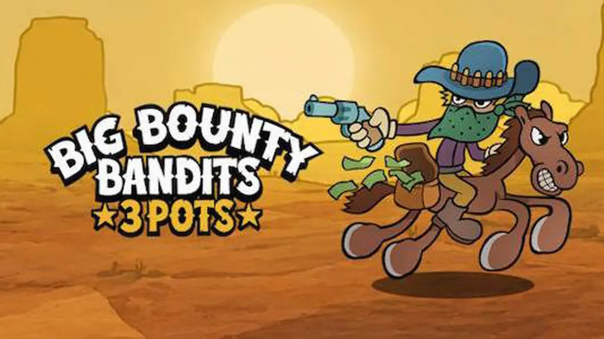 Tampilan visual slot Big Bounty Bandits: 3 Pots dengan tema koboi kartun