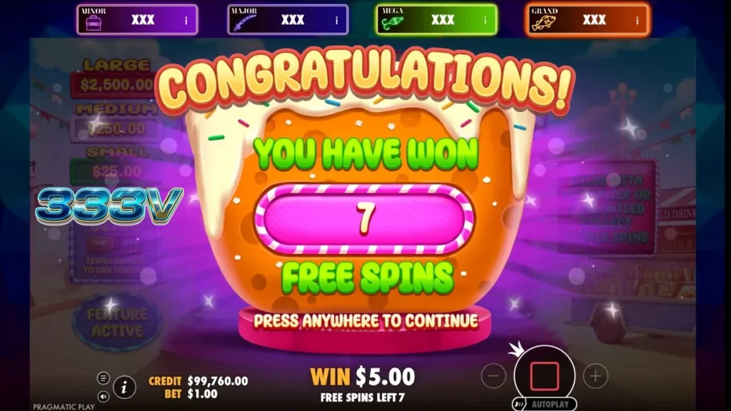 Tampilan visual slot Candy Pop yang penuh warna dengan simbol permen dan latar belakang fantasi.